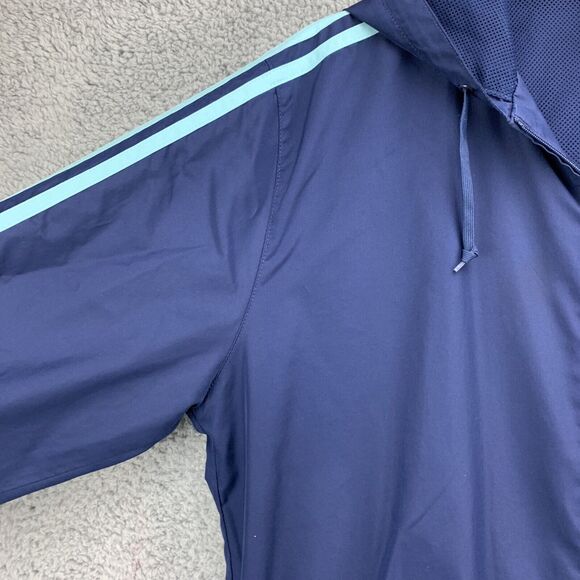 Adidas Mens Hoodie Jacket Size Large Navy Blue Three Striped Lined Lightweight - Picture 5 of 12